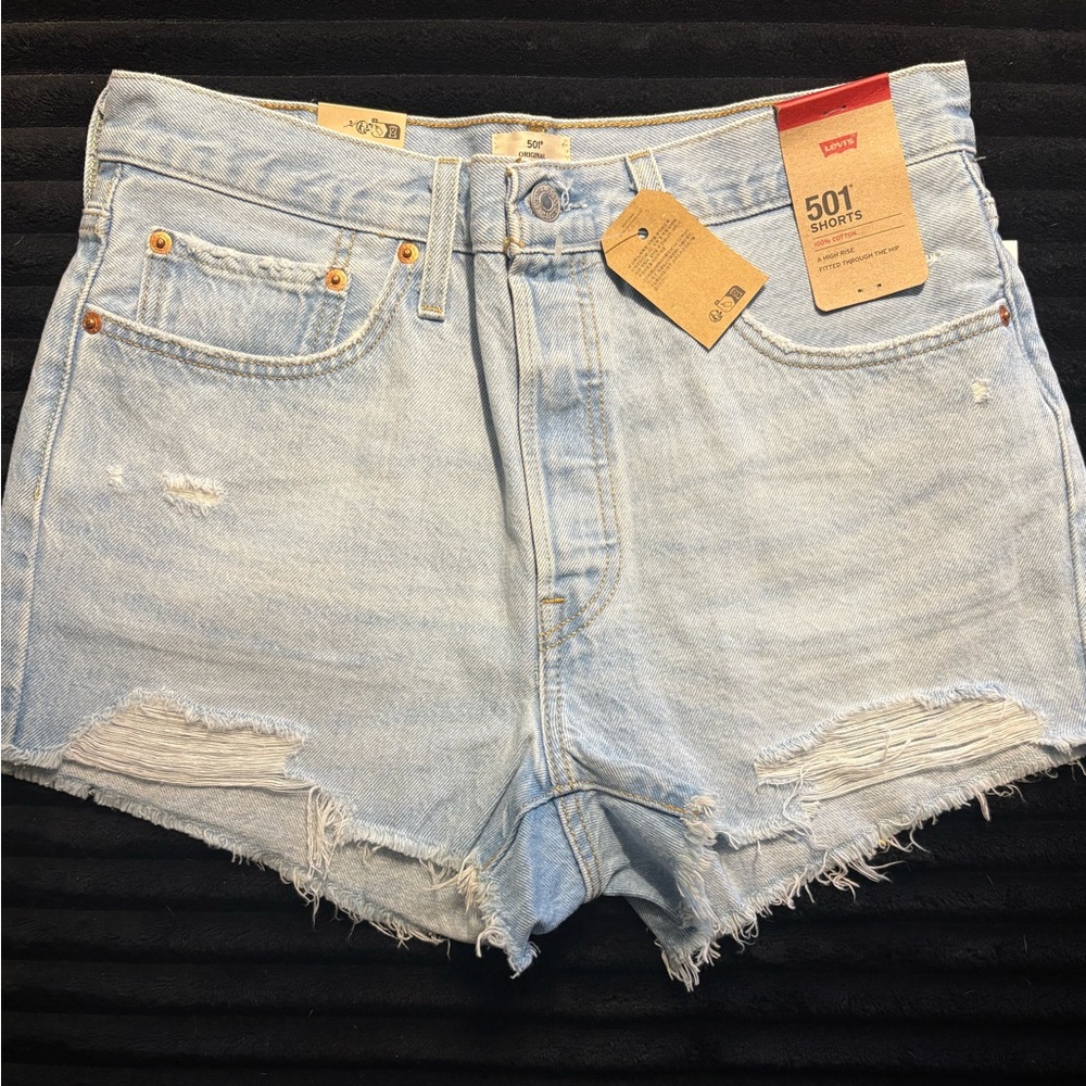 Levi's Distressed Light Blue 501 Denim Shorts